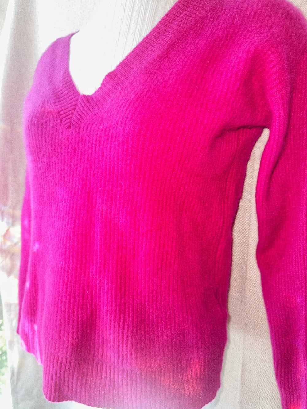💖 100% Cashmere Charter Club Luxury Hot Pink V-Neck Sweater M